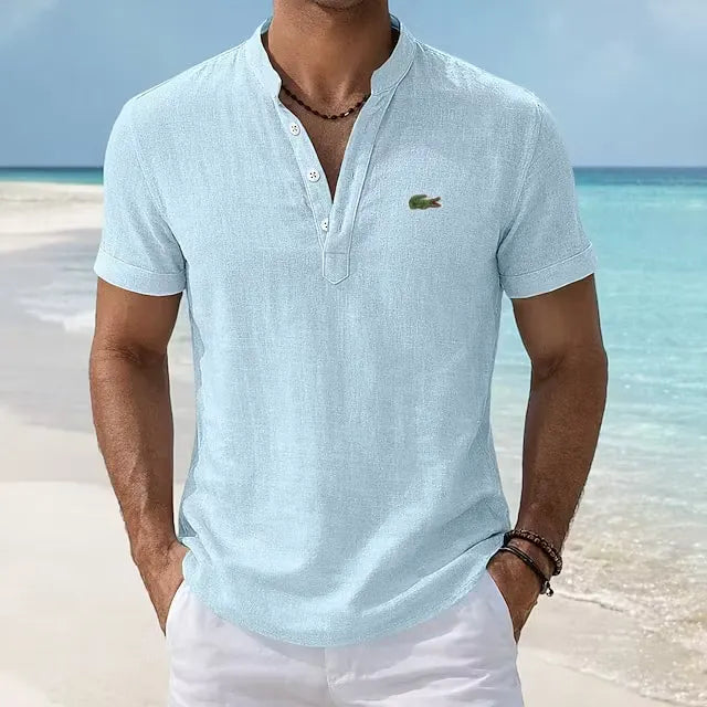 BreezeCraft Cotton Linen Stand Collar Polo